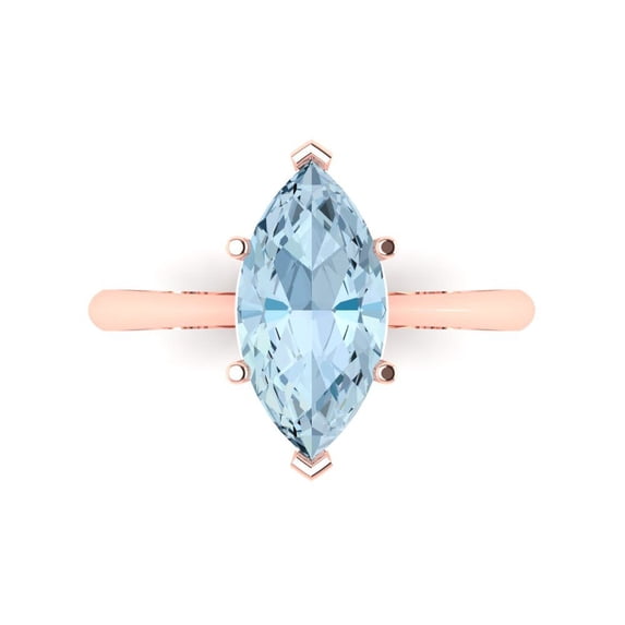 Clara Pucci 14K Rose Gold Solid Gold Aquamarine Solitaire Anniversary Ring for Women - 2.5 cttw Marquise Cut