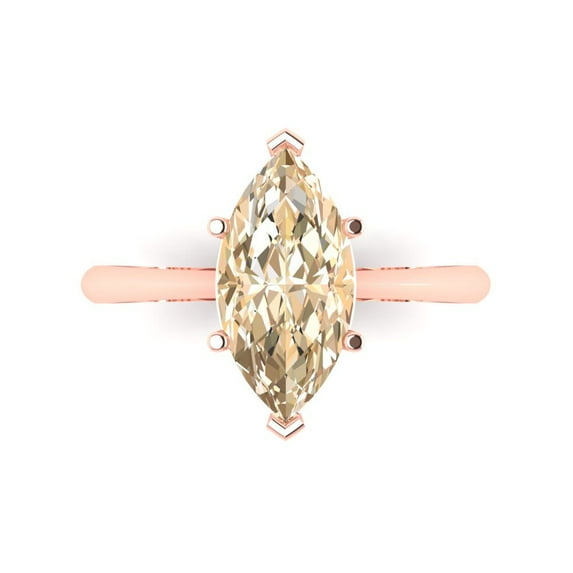 Clara Pucci 14K Rose Gold Solid Gold Morganite Solitaire Anniversary Ring for Women - 2.5 cttw Marquise Cut