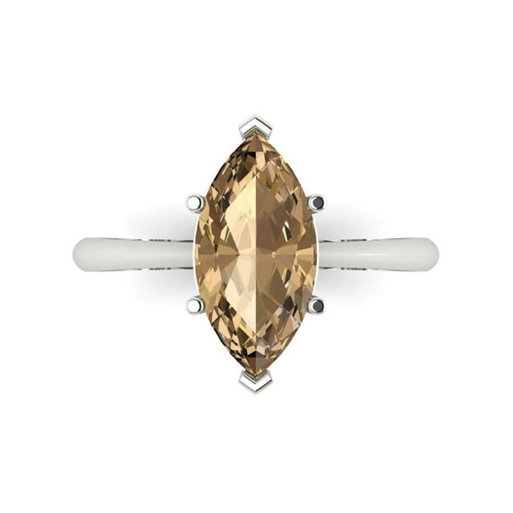 2.5 ctw Solitaire Anniversary Ring for Women | Marquise Cut Simulated Champagne Diamond | Hyperallergenic Solid 18K White Gold