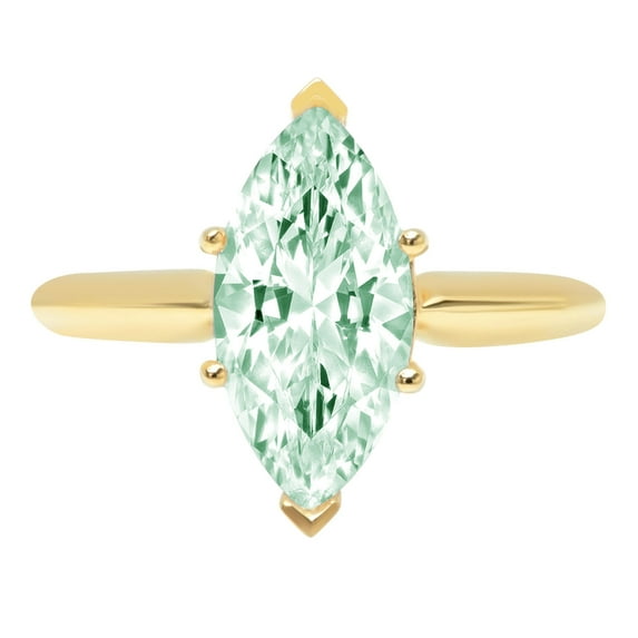 2.5 ct Marquise Cut Simulated Green Diamond Solitaire 18K Yellow Gold Womens Engagement Ring