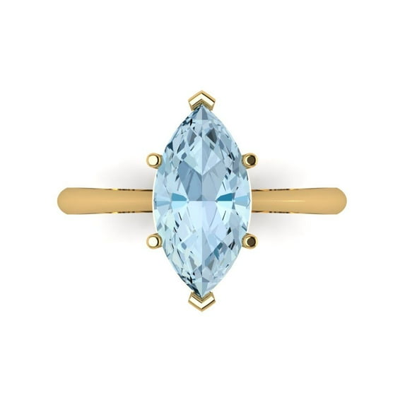 2.5 ct Marquise Cut Natural Sky Blue Topaz Solitaire 18K Yellow Gold Womens Engagement Ring