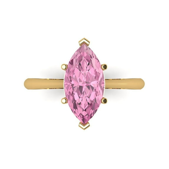 Clara Pucci 14K Yellow Gold Solid Gold Pink Solitaire Anniversary Ring for Women - 2.5 cttw Marquise Cut