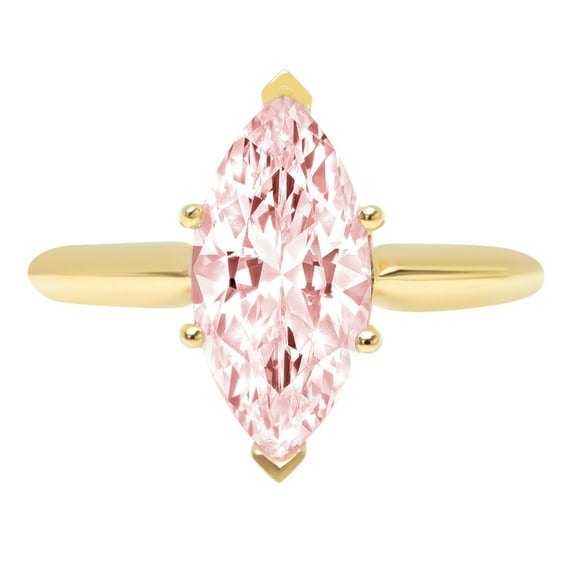 2.5 ct Marquise Cut Simulated Pink Diamond Solitaire 18K Yellow Gold Womens Engagement Ring