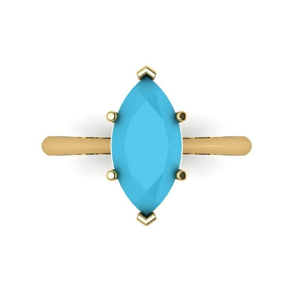 2.5 ctw Solitaire Anniversary Ring for Women | Marquise Cut Simulated Turquoise | Hyperallergenic Solid 14K Yellow Gold