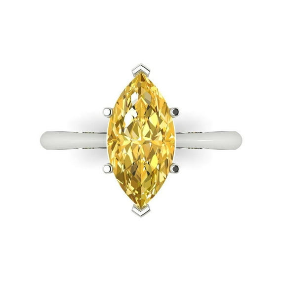 2.5 ctw Solitaire Anniversary Ring for Women | Marquise Cut Simulated Yellow Diamond | Hyperallergenic Solid 18K White Gold