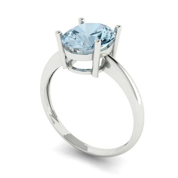 2.5ct oval cut blue Zircon 14k white gold Bridal Wedding Engagement Promise Anniversary Ring for Women size 9.75