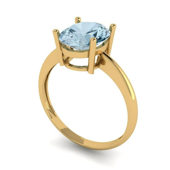 2.5ct oval cut blue Zircon 18k yellow gold Bridal Wedding Engagement Promise Anniversary Ring for Women size 9