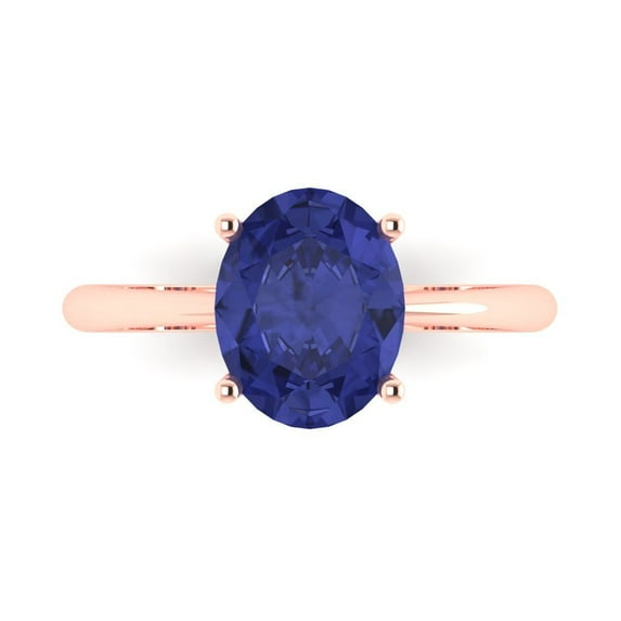 Clara Pucci 14K Rose Gold Solid Gold Tanzanite Solitaire Anniversary Ring for Women - 2.5 cttw Oval Cut