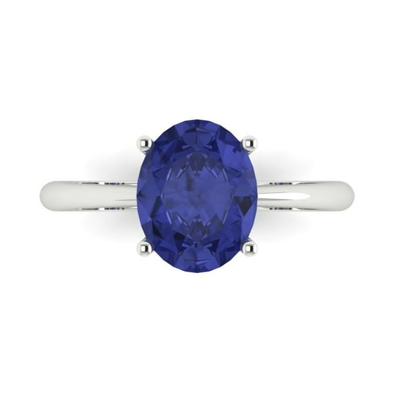 Clara Pucci 14K White Gold Solid Gold Tanzanite Solitaire Anniversary Ring for Women - 2.5 cttw Oval Cut