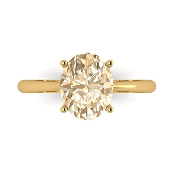 Clara Pucci 14K Yellow Gold Solid Gold Morganite Solitaire Anniversary Ring for Women - 2.5 cttw Oval Cut