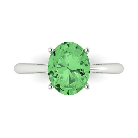 Clara Pucci 14K White Gold Solid Gold Green Solitaire Anniversary Ring for Women - 2.5 cttw Oval Cut