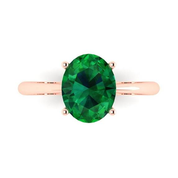 Clara Pucci 14K Rose Gold Solid Gold Emerald Solitaire Anniversary Ring for Women - 2.5 cttw Oval Cut