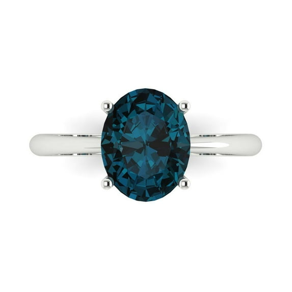 Solitaire Engagement Ring for Women - 2.5ct Natural London Blue Topaz in 14K White Gold Promise Ring