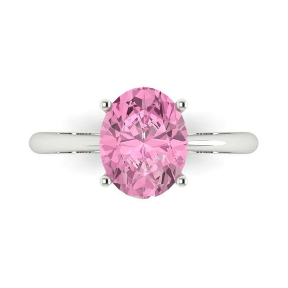 Clara Pucci 14K White Gold Solid Gold Pink Solitaire Anniversary Ring for Women - 2.5 cttw Oval Cut