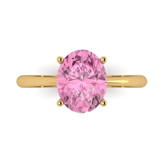 Clara Pucci 14K Yellow Gold Solid Gold Pink Solitaire Anniversary Ring for Women - 2.5 cttw Oval Cut