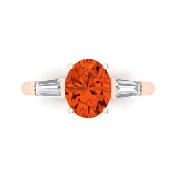 Clara Pucci 14K Rose Gold Solid Gold Red Three-Stone Anniversary Ring for Women - 2.5 cttw Oval Cut
