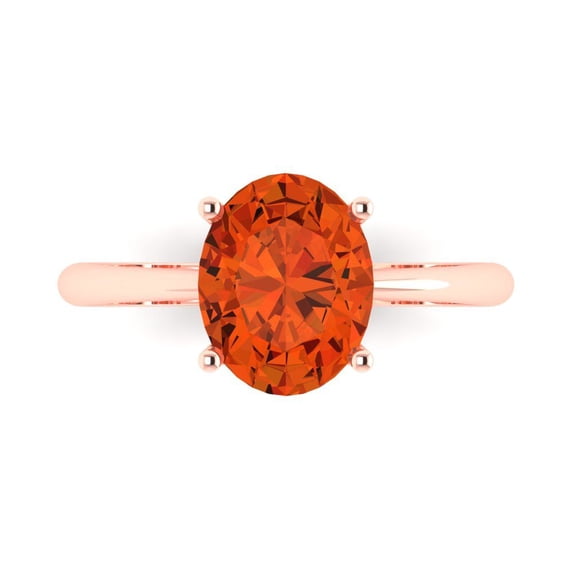 Clara Pucci 14K Rose Gold Solid Gold Red Solitaire Anniversary Ring for Women - 2.5 cttw Oval Cut