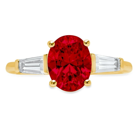 2.5 ct Oval Cut Natural Garnet 3 Stone 18K Yellow Gold Womens Engagement Ring