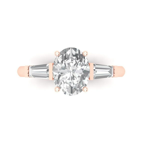 2.5 ctw 3 Stone Anniversary Ring for Women | Oval Cut White Sapphire | Hyperallergenic Solid 18K Rose Gold