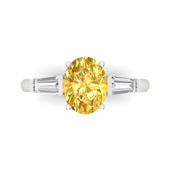 Clara Pucci 14K White Gold Solid Gold Yellow Three-Stone Anniversary Ring for Women - 2.5 cttw Oval Cut