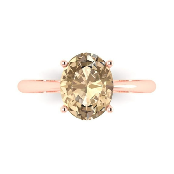 Clara Pucci 14K Rose Gold Solid Gold YellowMoissanite Solitaire Anniversary Ring for Women - 2.5 cttw Oval Cut