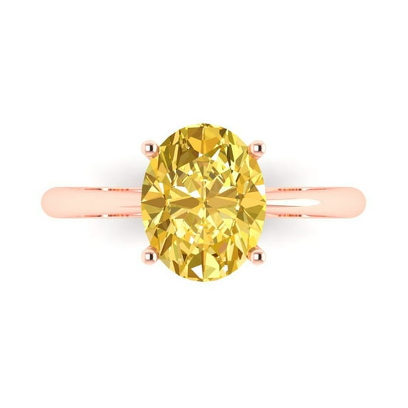Clara Pucci 14K Rose Gold Solid Gold Citrine Solitaire Anniversary Ring for Women - 2.5 cttw Oval Cut