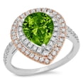 thumbnail image 1 of 2.48 ct Pear Cut Natural Peridot with Simulated Diamond Halo Accents 18K White/Rose Gold Womens Engagement Ring, 1 of 6