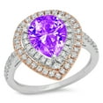 thumbnail image 1 of 2.48 ct Pear Cut Natural Amethyst with Simulated Diamond Halo Accents 18K White/Rose Gold Womens Engagement Ring, 1 of 4