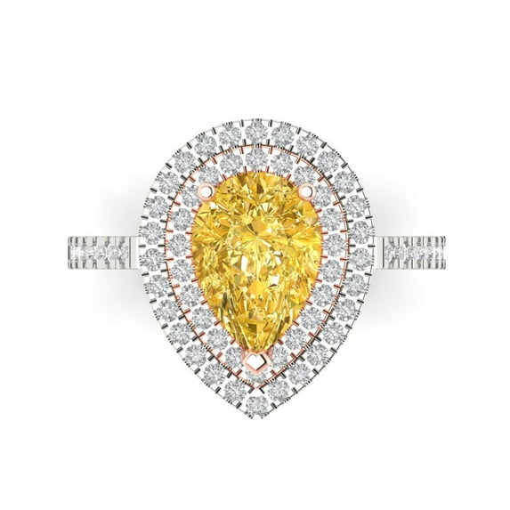 2.48 ct Pear Cut Natural Citrine with Simulated Diamond Halo Accents 18K White/Rose Gold Womens Engagement Ring