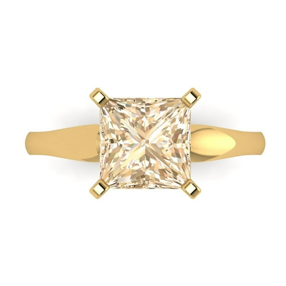 2.5 ct Princess Cut Natural Morganite Solitaire 18K Yellow Gold Womens Engagement Ring