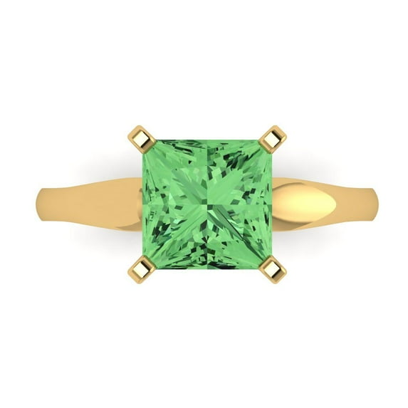 2.5 ctw Solitaire Anniversary Ring for Women | Princess Cut Simulated Green Diamond | Hyperallergenic Solid 18K Yellow Gold
