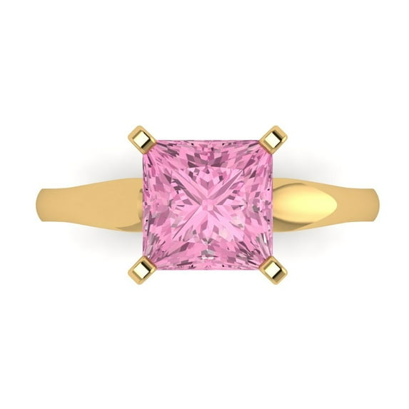 2.5 ctw Solitaire Anniversary Ring for Women | Princess Cut Simulated Pink Diamond | Hyperallergenic Solid 18K Yellow Gold