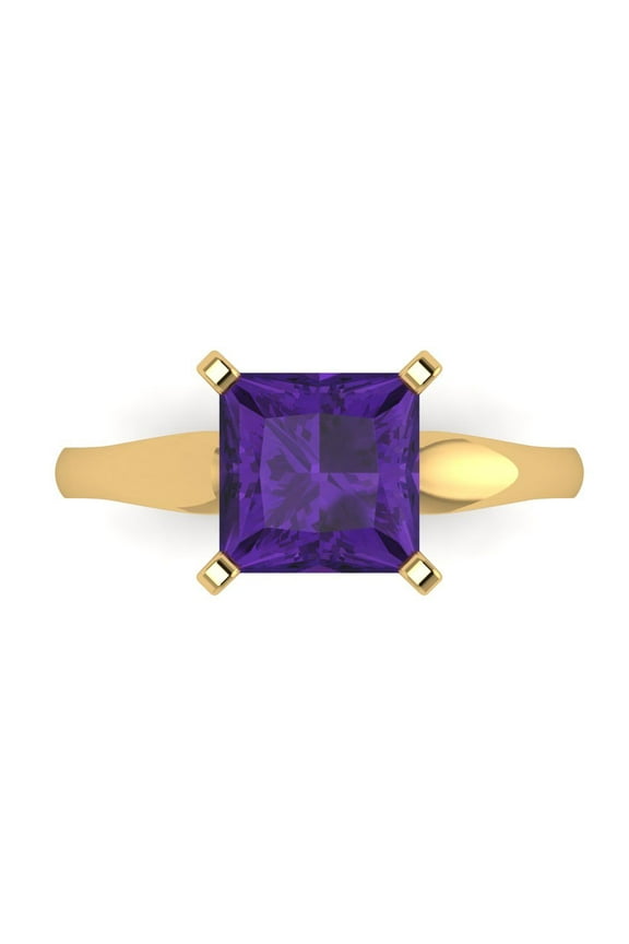 2.5 ctw Solitaire Anniversary Ring for Women | Princess Cut Natural Amethyst | Hyperallergenic Solid 18K Yellow Gold