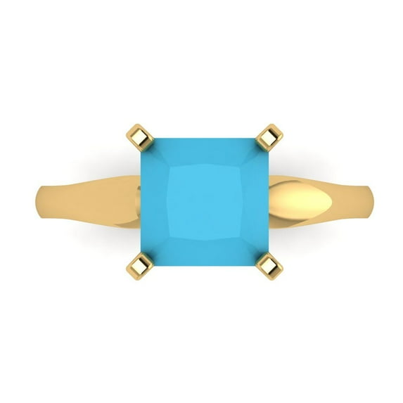 2.5 ctw Solitaire Anniversary Ring for Women | Princess Cut Simulated Turquoise | Hyperallergenic Solid 18K Yellow Gold