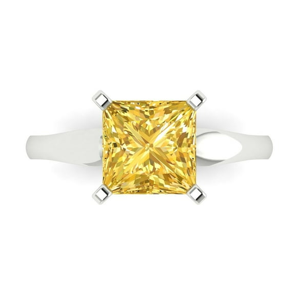 Clara Pucci 14K White Gold Solid Gold Yellow Solitaire Anniversary Ring for Women - 2.5 cttw Princess Cut
