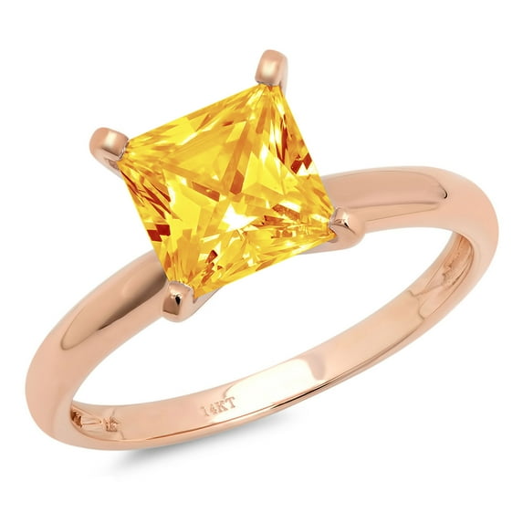 2.5 ct Princess Cut Natural Citrine Solitaire 18K Rose Gold Womens Engagement Ring