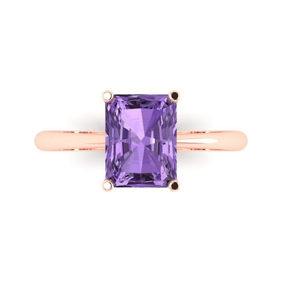 Clara Pucci 14K Rose Gold Solid Gold Alexandrite Solitaire Anniversary Ring for Women - 2.5 cttw Radiant Cut