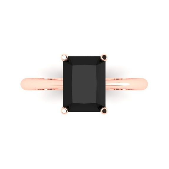 Clara Pucci 14K Rose Gold Solid Gold Onyx Solitaire Anniversary Ring for Women - 2.5 cttw Radiant Cut