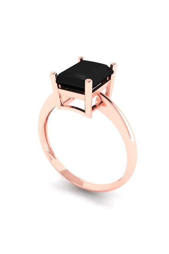 2.5ct radiant cut black natural onyx 14k rose gold Bridal Wedding Engagement Promise Anniversary Ring for Women size 5
