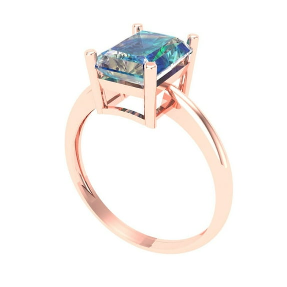 2.5ct radiant cut blue moissanite 14k rose gold Bridal Wedding Engagement Promise Anniversary Ring for Women size 8.75