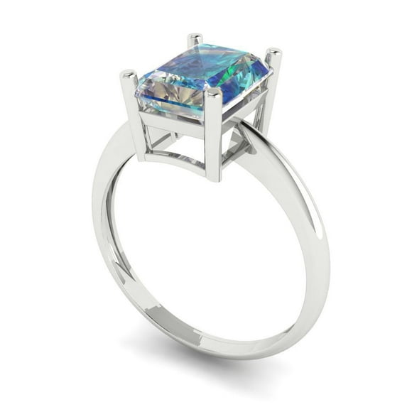 2.5ct radiant cut blue moissanite 14k white gold Bridal Wedding Engagement Promise Anniversary Ring for Women size 10