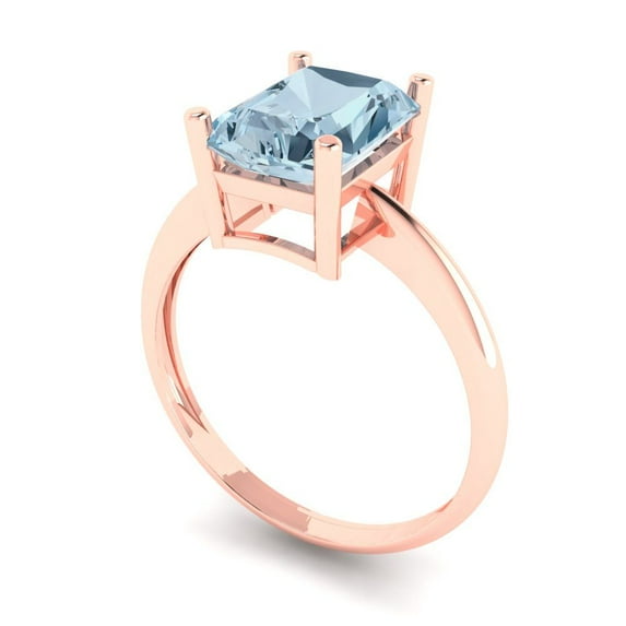 2.5ct radiant cut blue Zircon 18k rose gold Bridal Wedding Engagement Promise Anniversary Ring for Women size 5.25