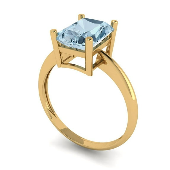 2.5ct radiant cut blue Zircon 18k yellow gold Bridal Wedding Engagement Promise Anniversary Ring for Women size 10.5