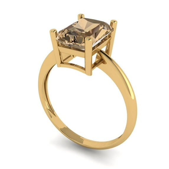 2.5ct radiant cut champagne Zircon 18k yellow gold Bridal Wedding Engagement Promise Anniversary Ring for Women size 8.25