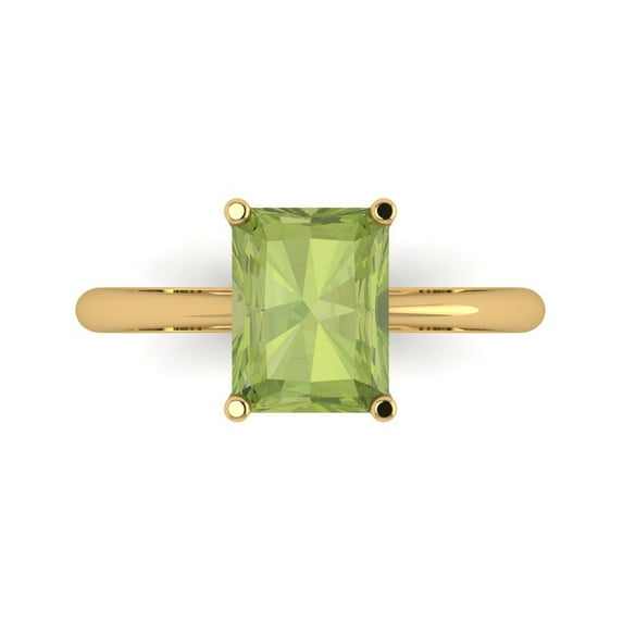 Clara Pucci 14K Yellow Gold Solid Gold Peridot Solitaire Anniversary Ring for Women - 2.5 cttw Radiant Cut