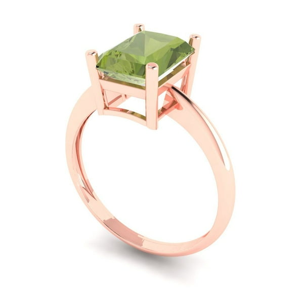 2.5ct radiant cut green natural peridot 18k rose gold Bridal Wedding Engagement Promise Anniversary Ring for Women size 3.75