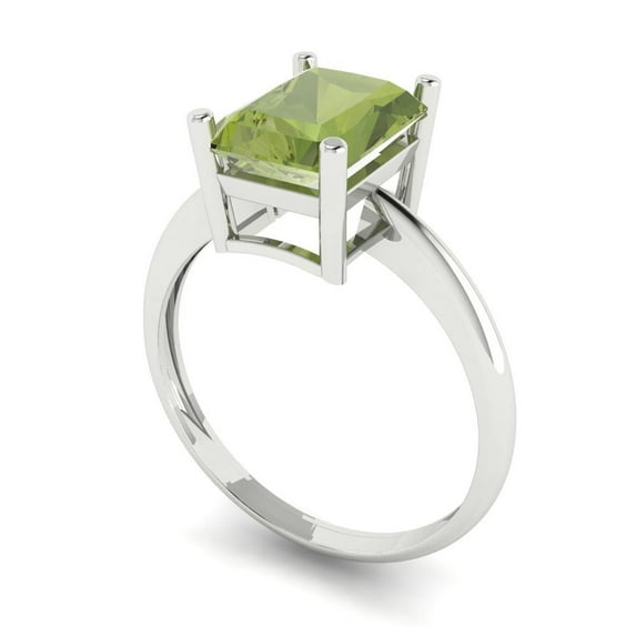 2.5ct radiant cut green natural peridot 18k white gold Bridal Wedding Engagement Promise Anniversary Ring for Women size 8.5