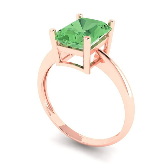 2.5ct radiant cut green Zircon 14k rose gold Bridal Wedding Engagement Promise Anniversary Ring for Women size 5.25