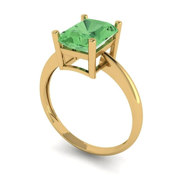 2.5ct radiant cut green Zircon 18k yellow gold Bridal Wedding Engagement Promise Anniversary Ring for Women size 7.25