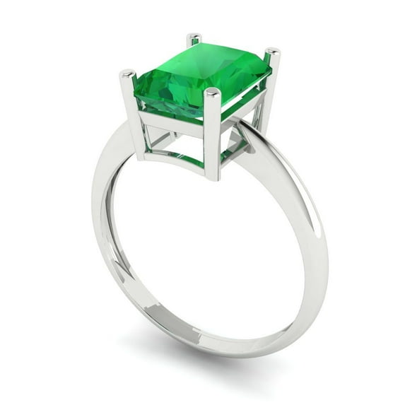 2.5ct radiant cut green emerald 14k white gold Bridal Wedding Engagement Promise Anniversary Ring for Women size 3.75